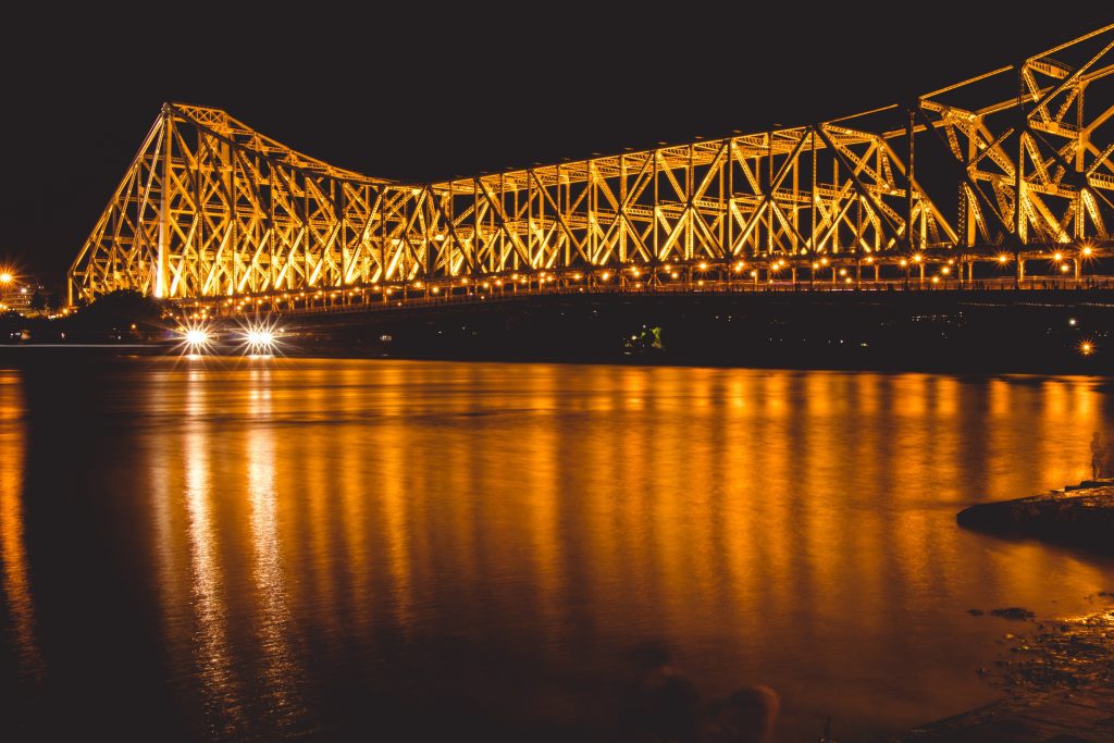 lightened bridge at night kolkata cities