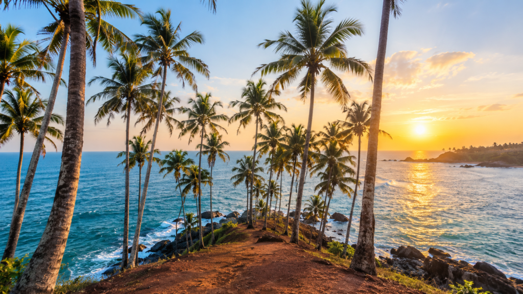 Cluster of tall palm trees on a red headland overlooking the Indian Ocean at Coconut Tree Hill.